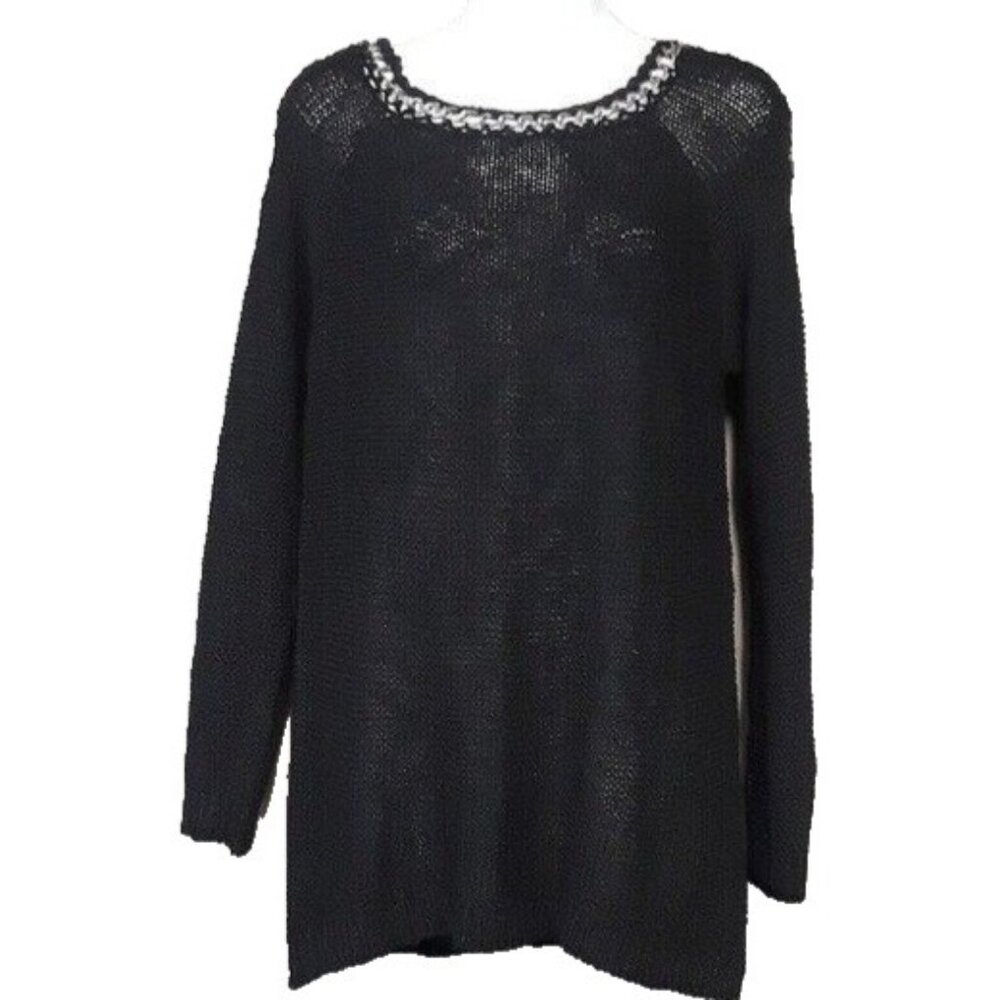 S-TWELVE Womens Sweater‎ Large Black Silver Chain Pullover Rock Grunge